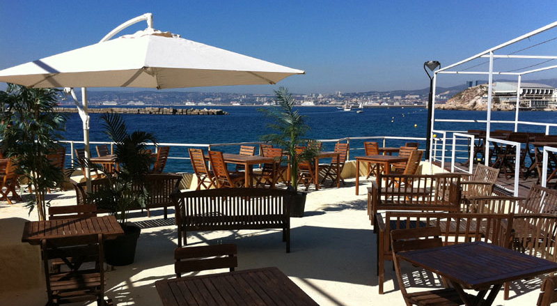 Bistrot Plage, France, Marseille beach bar with view at the sea