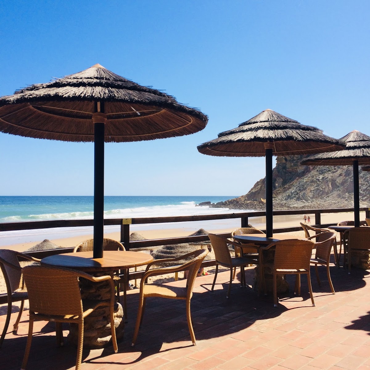 Burgau, Portugal, Sagres beach bar with view at the sea